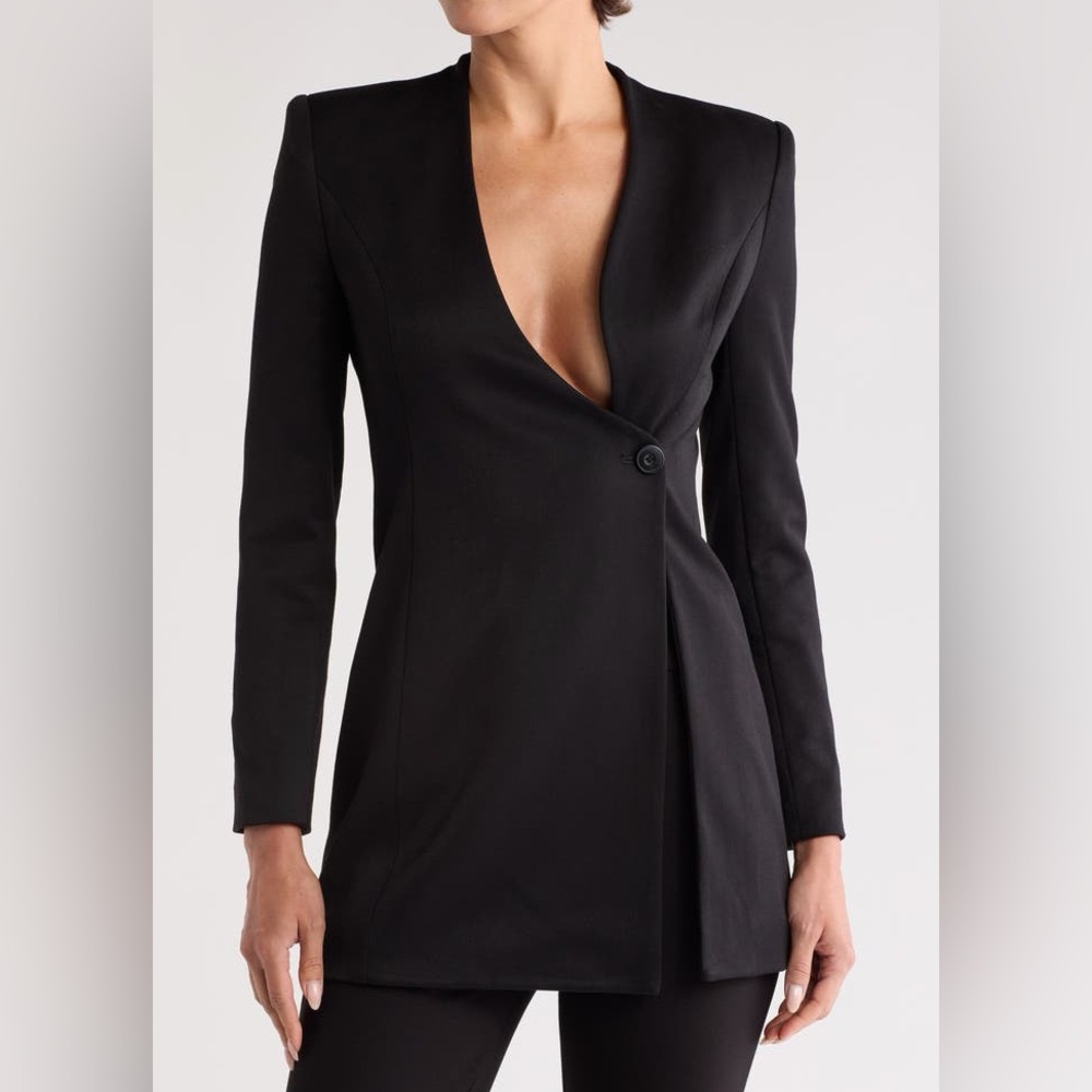 NWT Alice + Olivia Black Asymmetrical Neckline Long Blazer